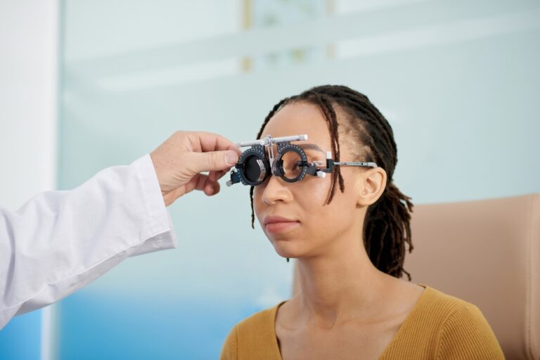 Woman having her vision tested